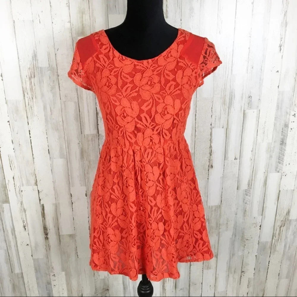 Anthropologie Floral Lace Fit Flare Skater Dress S